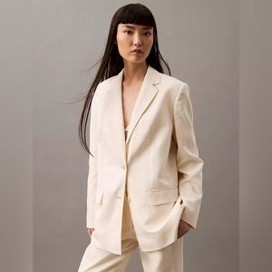 Lafayette 148 NewYork Linen Ivory Single-Breasted Tailored Blazer Sz. 14